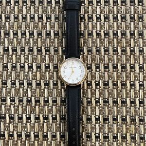 Gold and Black Leather Watch